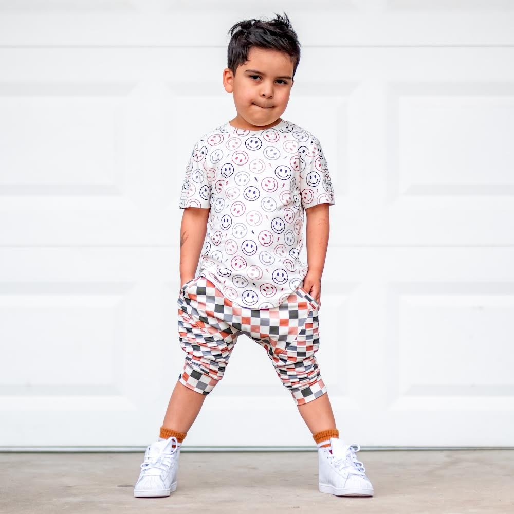 Short Sleeve Biker Shirt- Smiley - Posh Kiddos