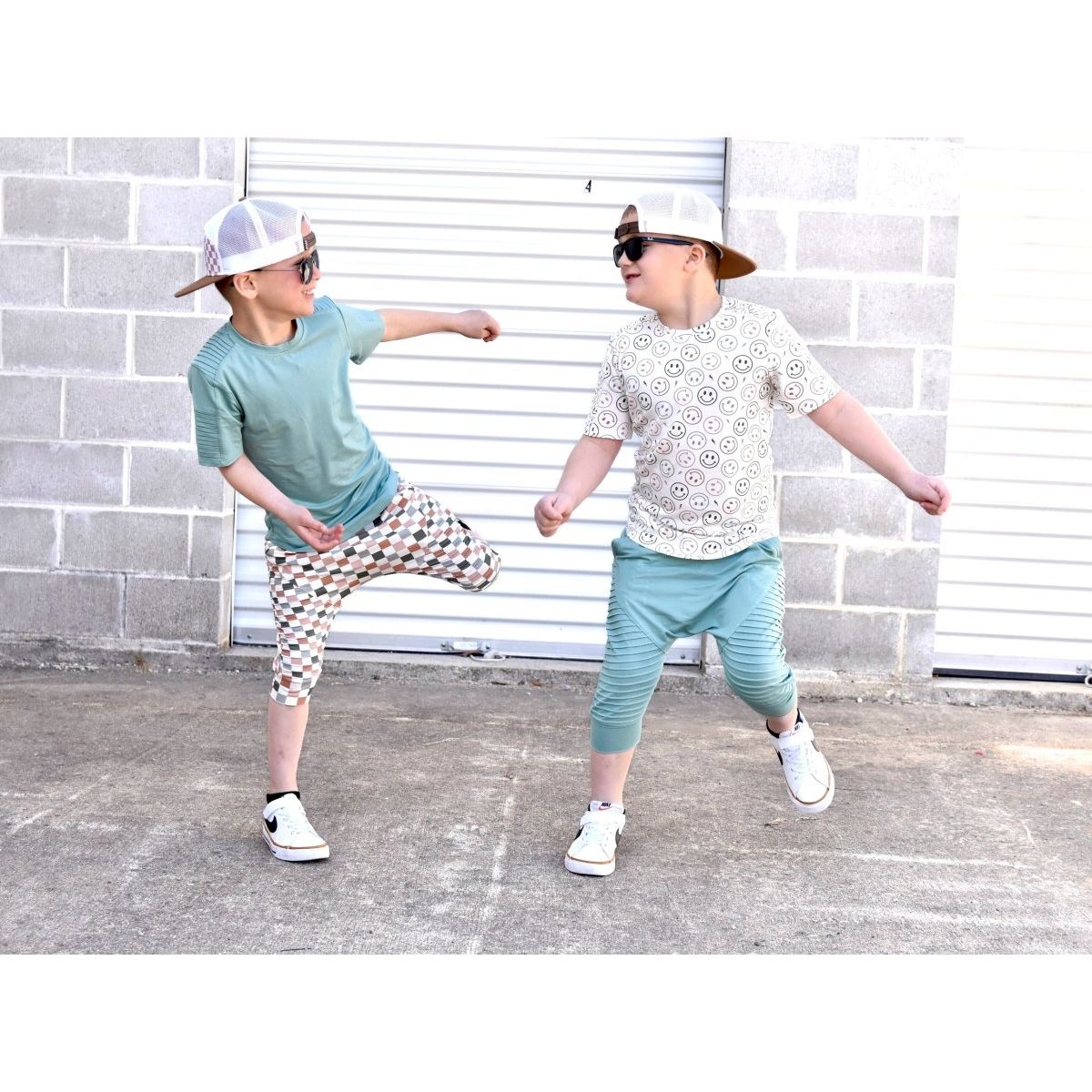 Short Sleeve Biker Shirt- Sea Green - Posh Kiddos