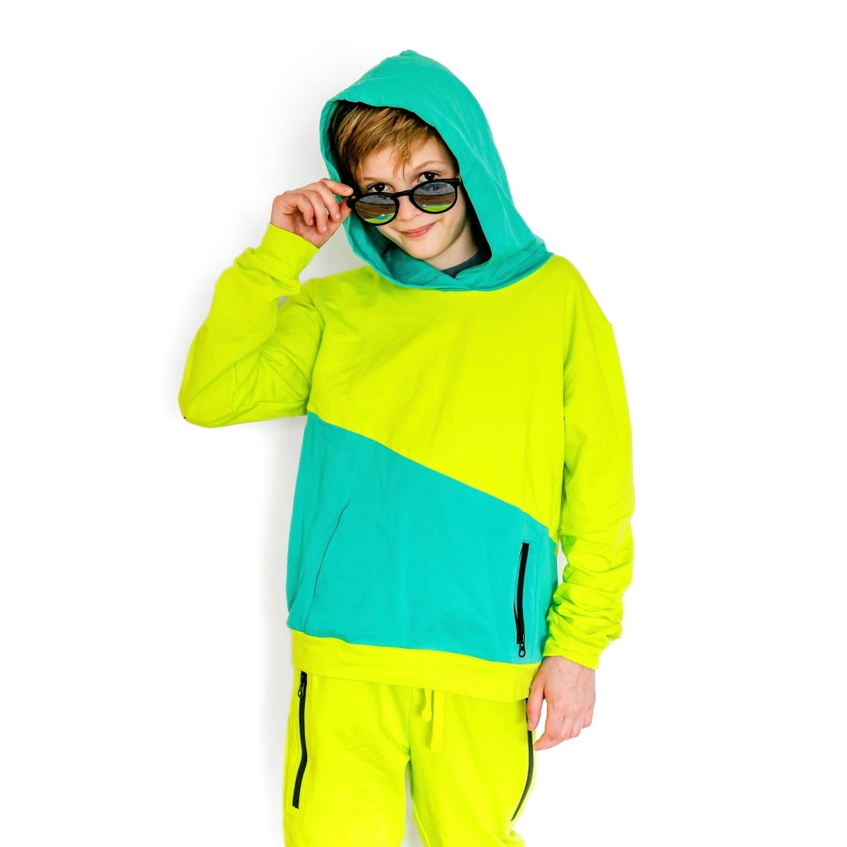 Essential Hoodie - Lime Colorblock - Posh Kiddos