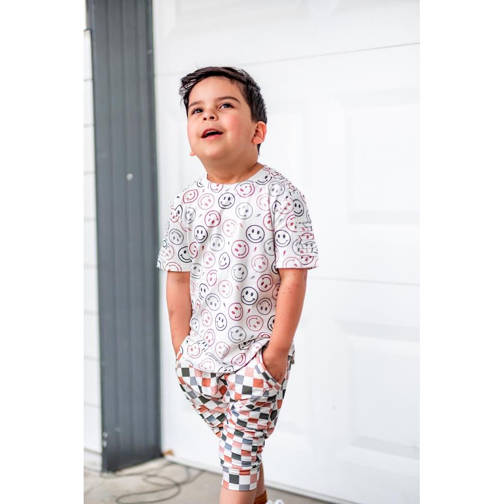Short Sleeve Biker Shirt- Smiley - Posh Kiddos
