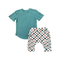 Short Sleeve Biker Shirt- Sea Green - Posh Kiddos