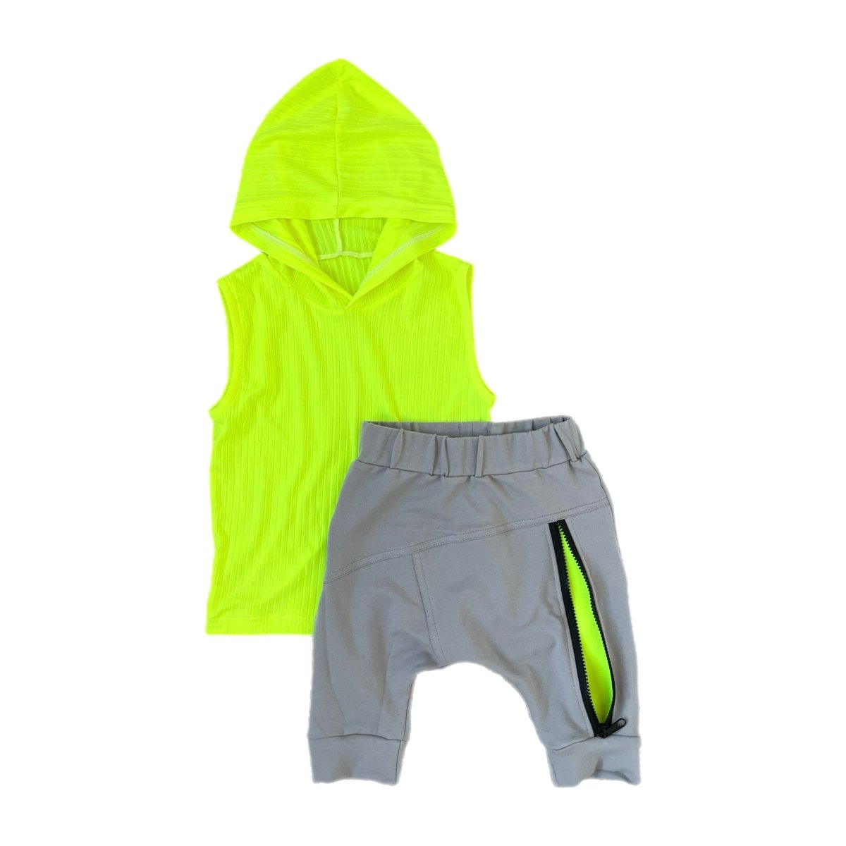 Hooded Tank- Neon Yellow Ribbed (Preorder) - Posh Kiddos