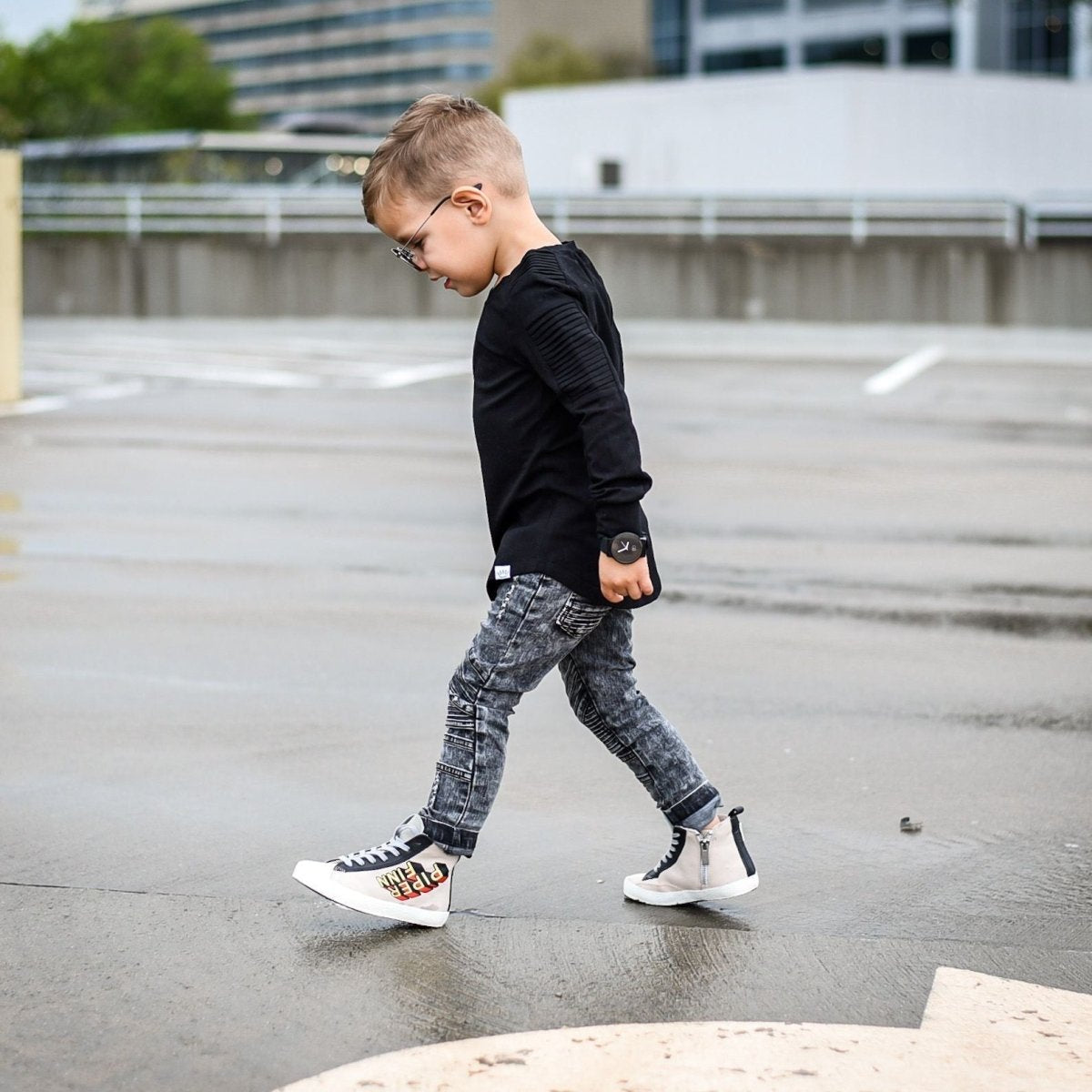 Long Sleeve Biker Shirt- Black - Posh Kiddos