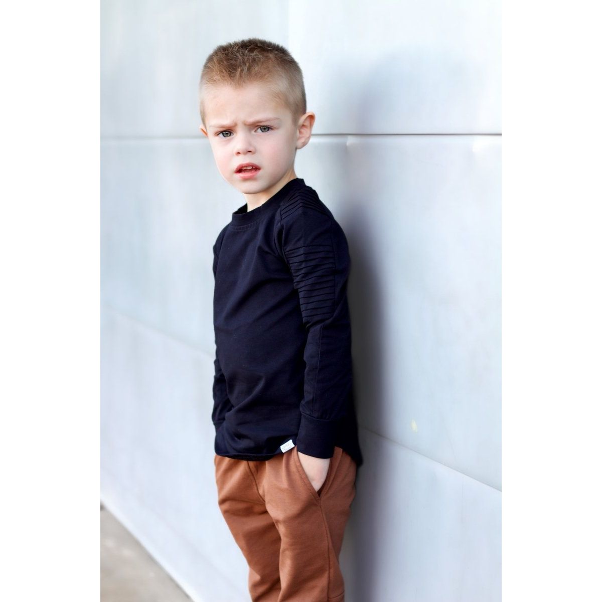 Long Sleeve Biker Shirt- Black - Posh Kiddos