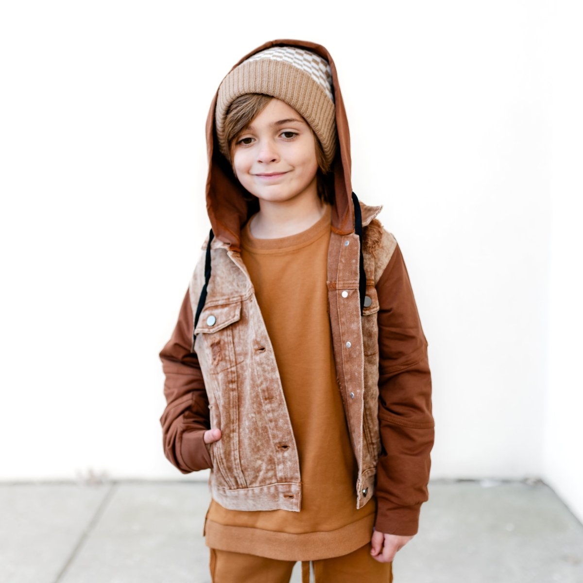Denim Hoodie- Spice - Posh Kiddos