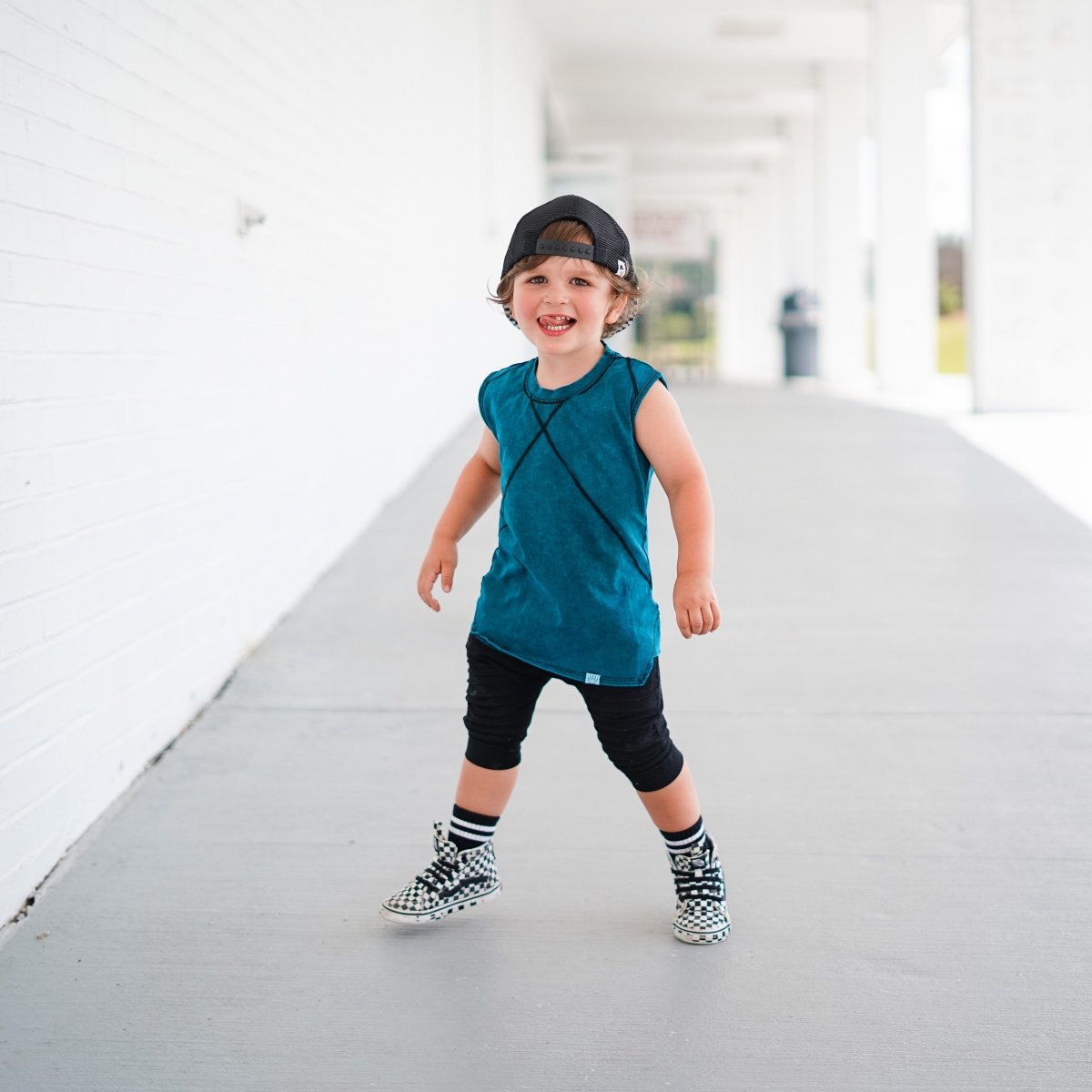 Tank- Teal Acid Wash - Posh Kiddos