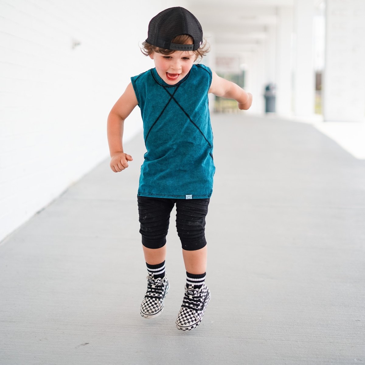 Tank- Teal Acid Wash - Posh Kiddos