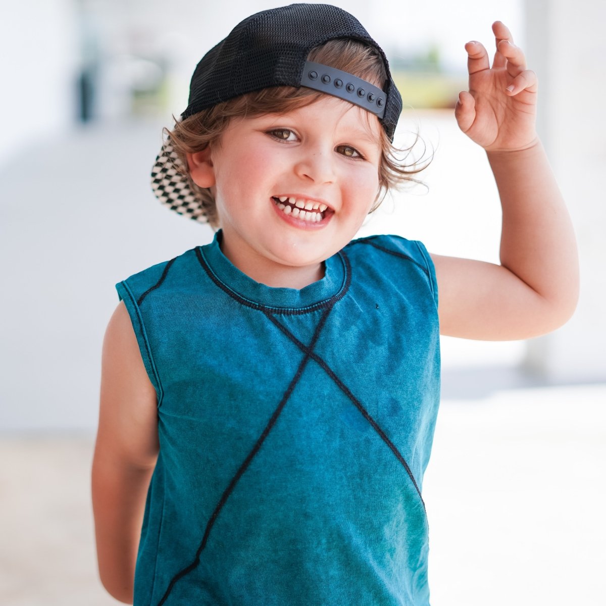 Tank- Teal Acid Wash - Posh Kiddos