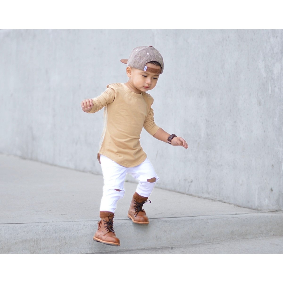Long Sleeve Biker Shirt- Wheat - Posh Kiddos
