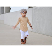 Long Sleeve Biker Shirt- Wheat - Posh Kiddos