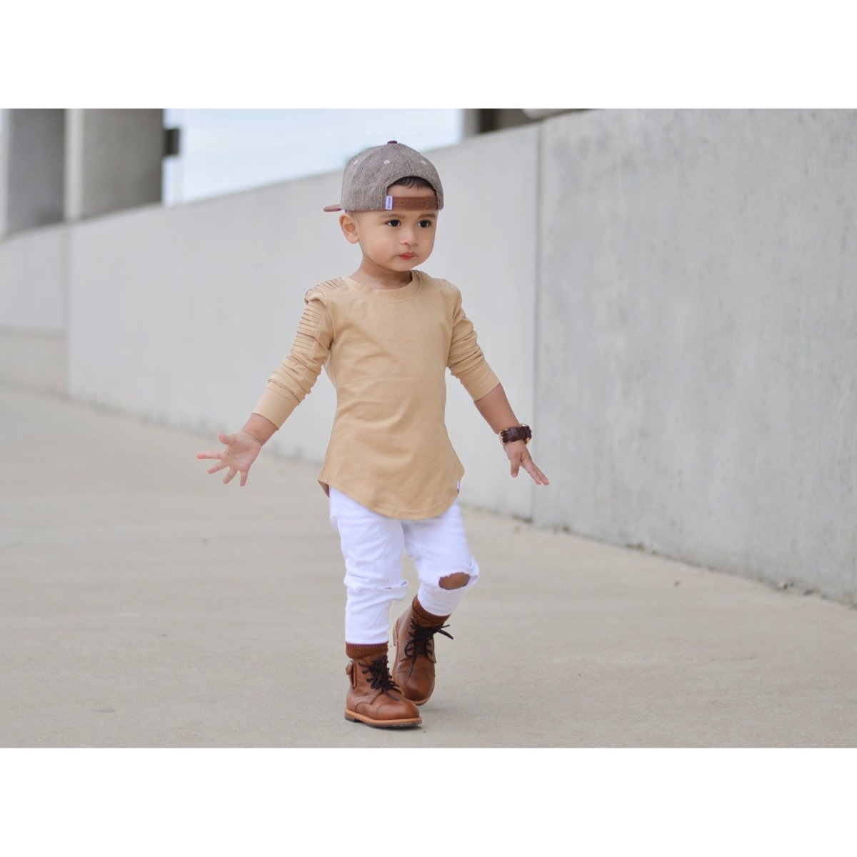 Long Sleeve Biker Shirt- Wheat - Posh Kiddos