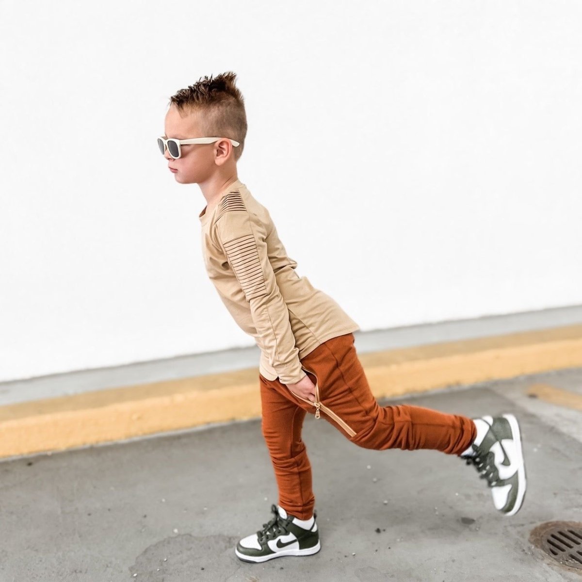 Long Sleeve Biker Shirt- Wheat - Posh Kiddos
