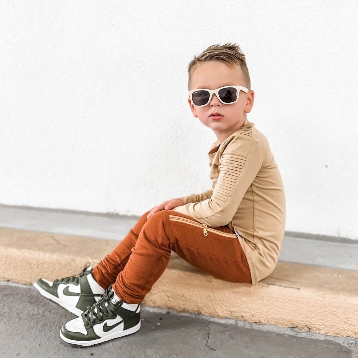 Long Sleeve Biker Shirt- Wheat - Posh Kiddos