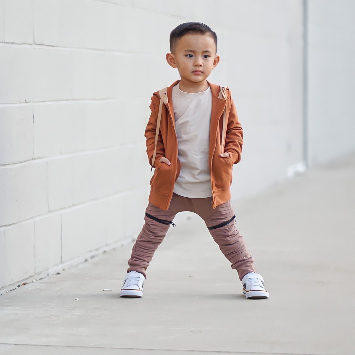 Biker Zip Up Hoodie- Cinnamon - Posh Kiddos