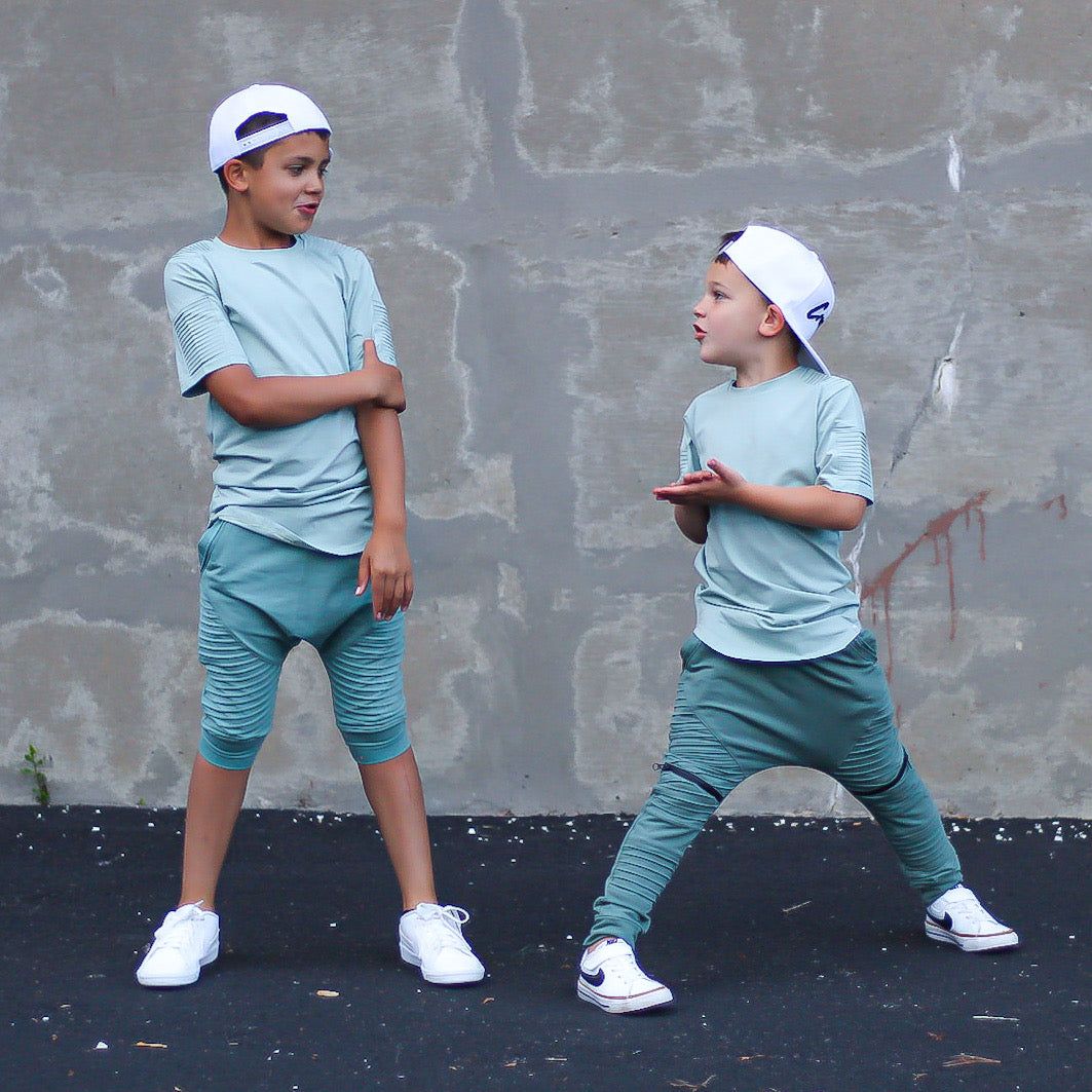 Short Sleeve Biker Shirt- Seafoam - Posh Kiddos