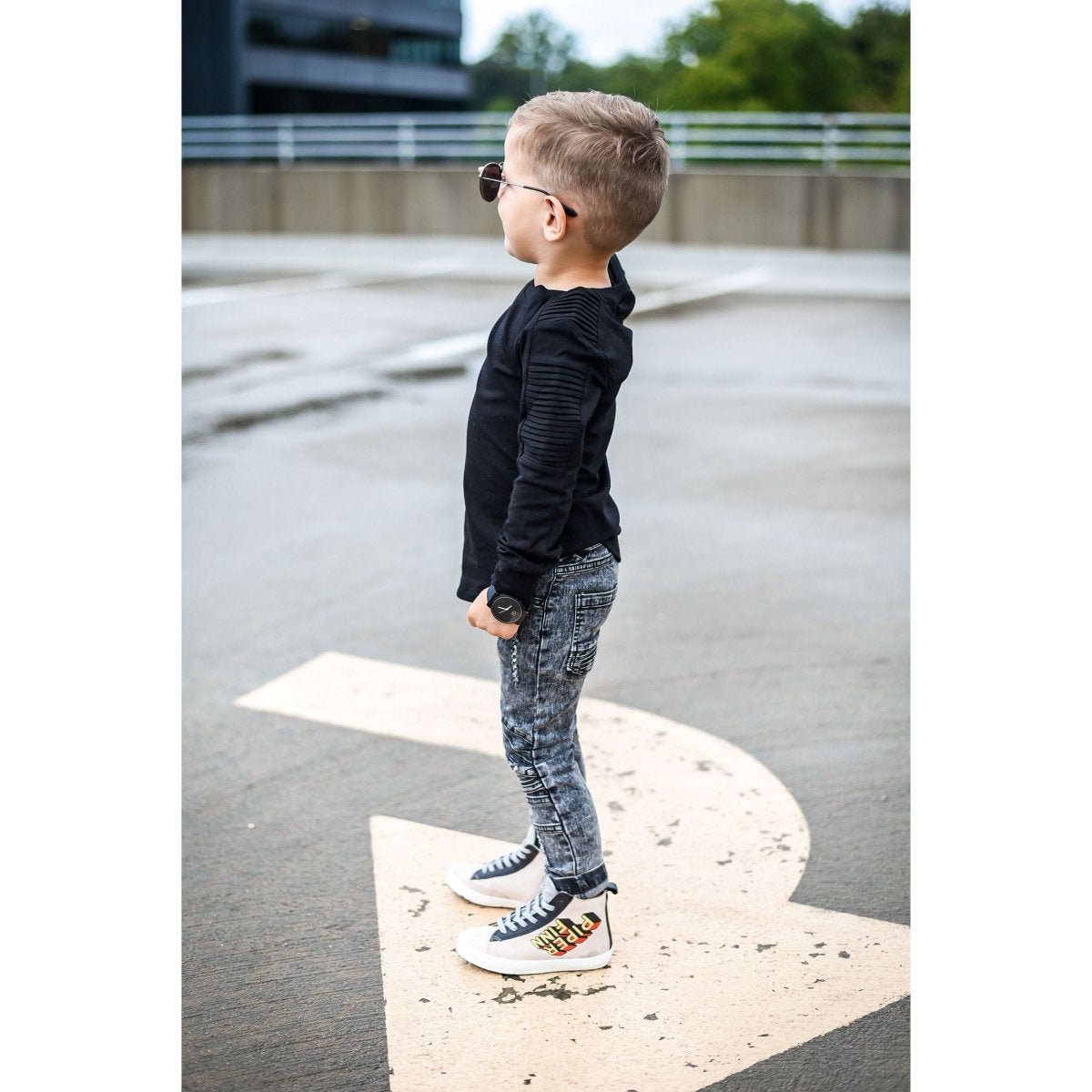 Long Sleeve Biker Shirt- Black - Posh Kiddos