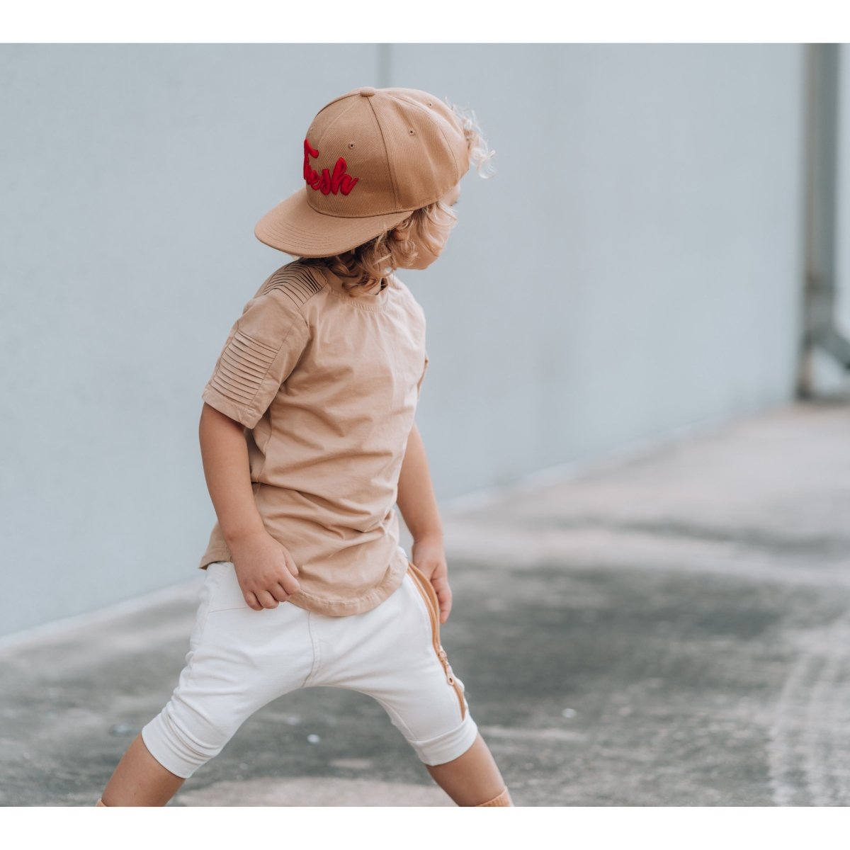Short Sleeve Biker Shirt- Wheat - Posh Kiddos