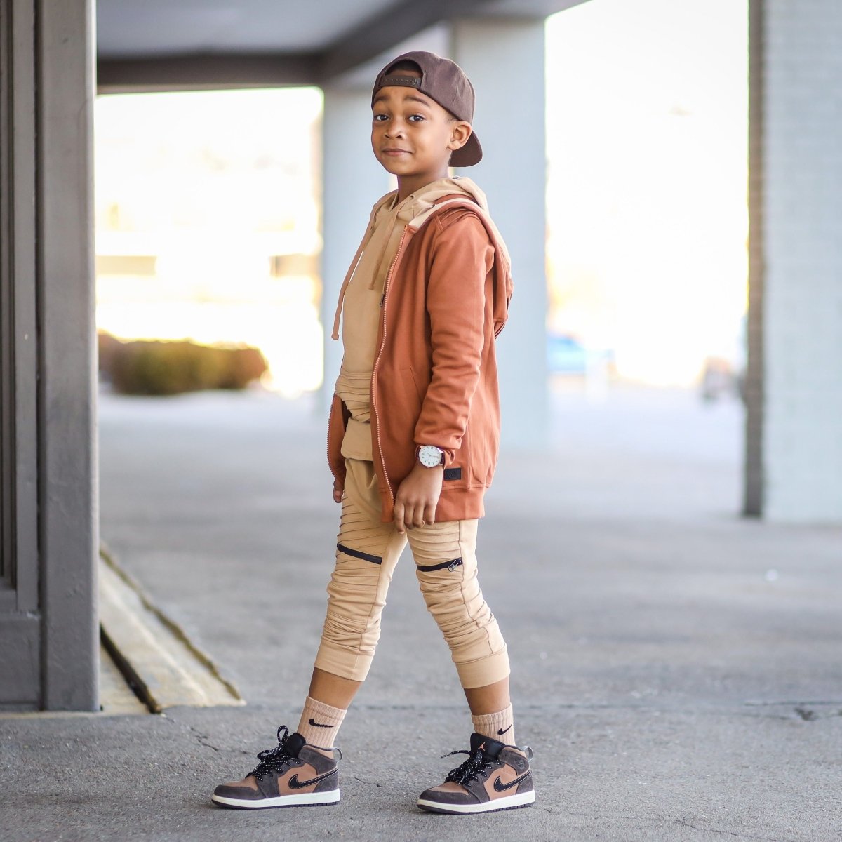 Biker Zip Up Hoodie- Cinnamon - Posh Kiddos