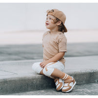 Short Sleeve Biker Shirt- Wheat - Posh Kiddos