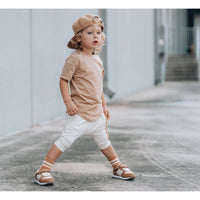 Short Sleeve Biker Shirt- Wheat - Posh Kiddos