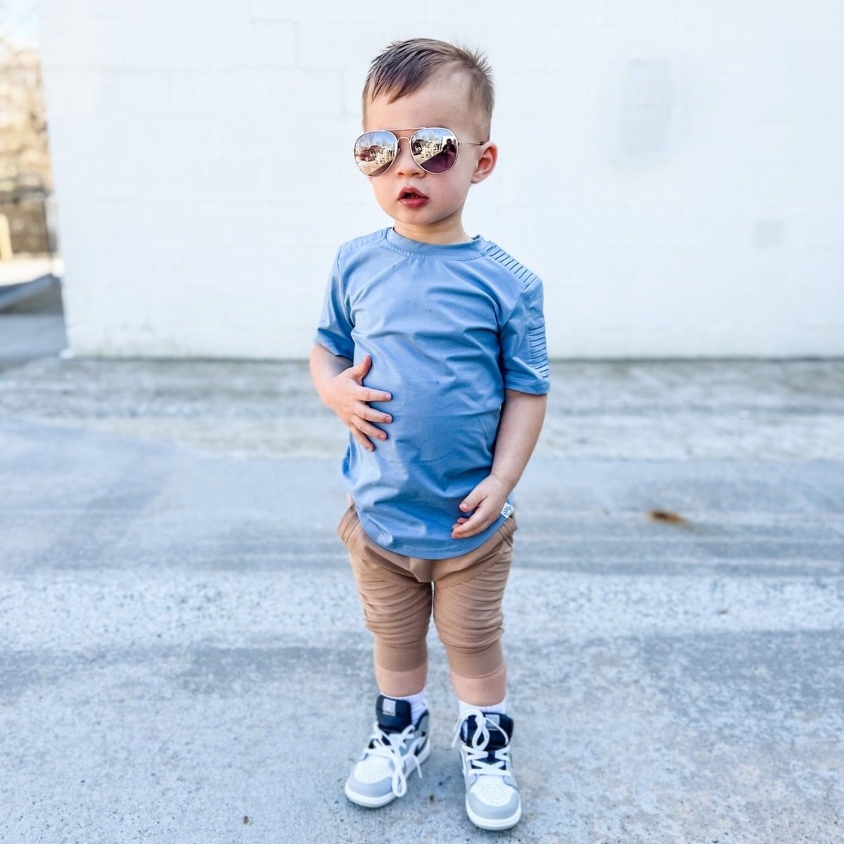 Short Sleeve Biker Shirt- Steel - Posh Kiddos