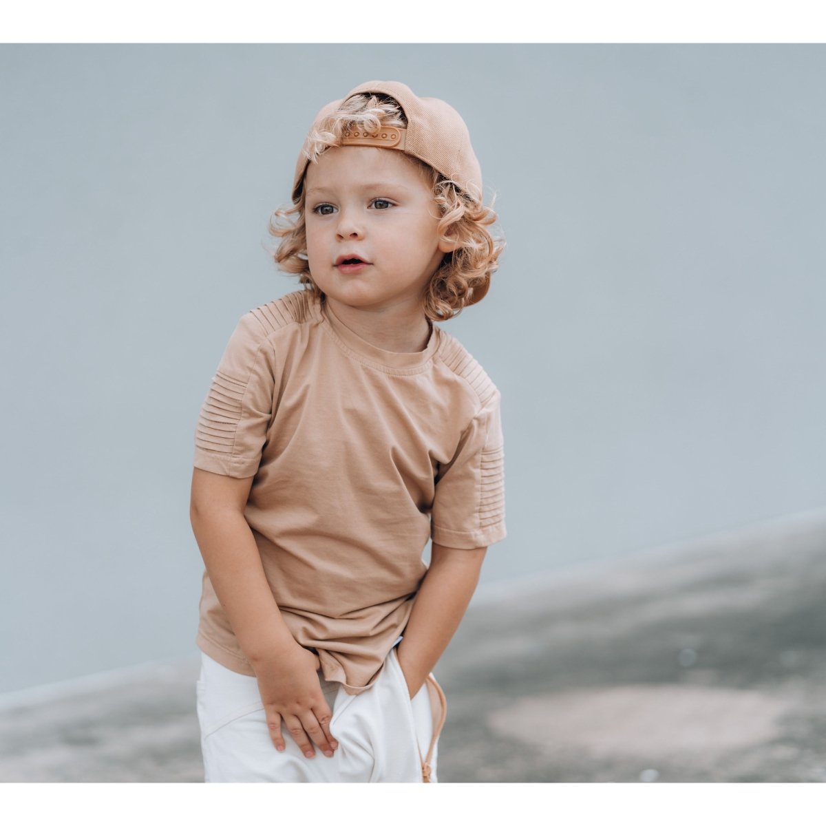 Short Sleeve Biker Shirt- Wheat - Posh Kiddos
