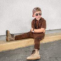 Short Sleeve Biker Hoodie- Espresso - Posh Kiddos