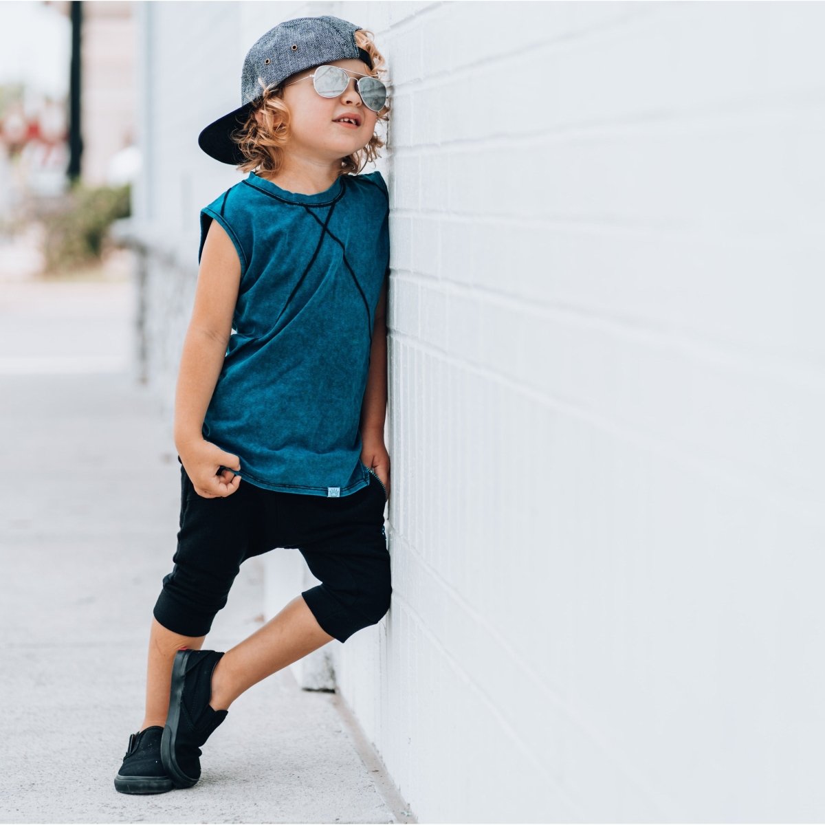 Tank- Teal Acid Wash - Posh Kiddos