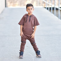 Short Sleeve Biker Hoodie- Espresso - Posh Kiddos