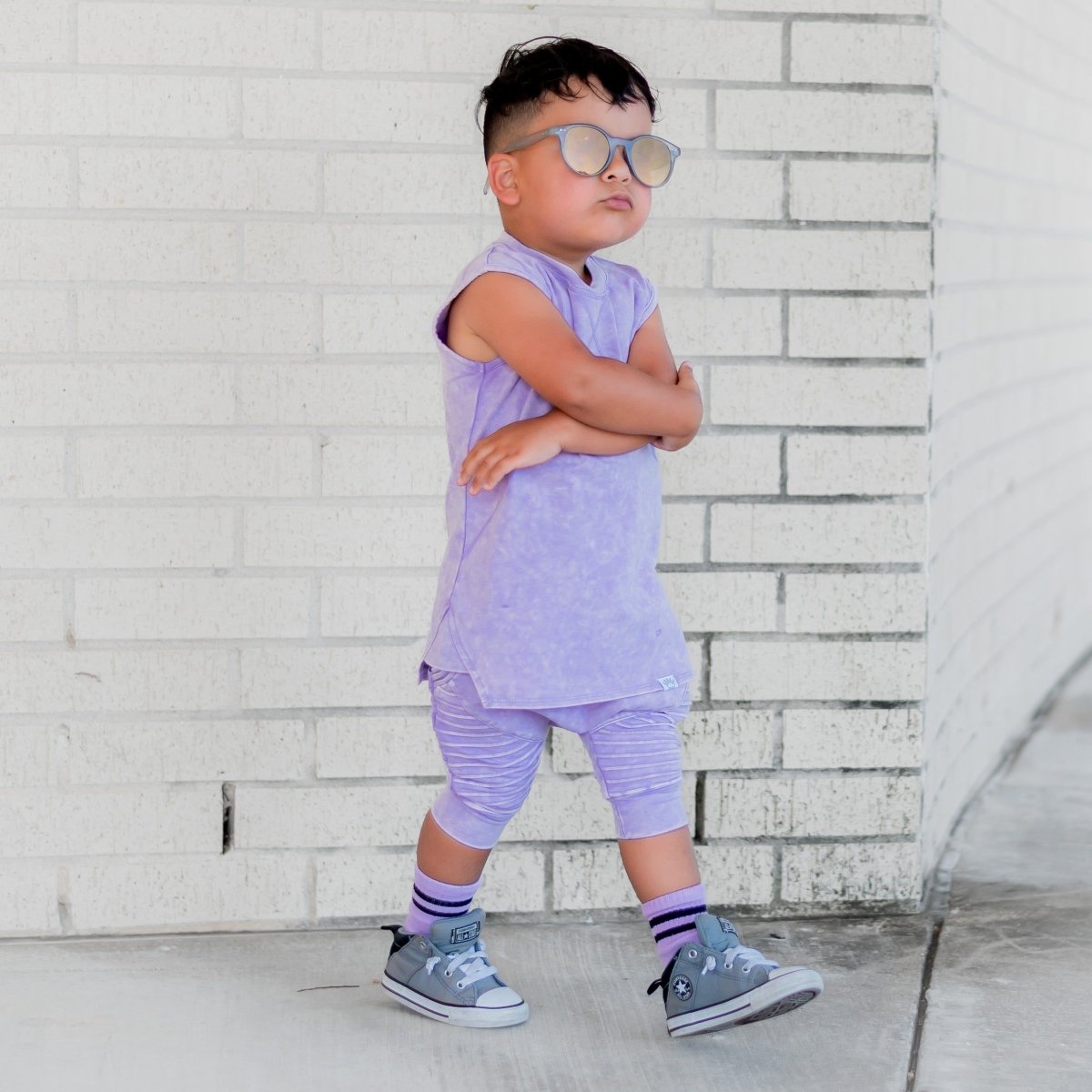 Biker Shorts- Lavender Acid Wash - Posh Kiddos