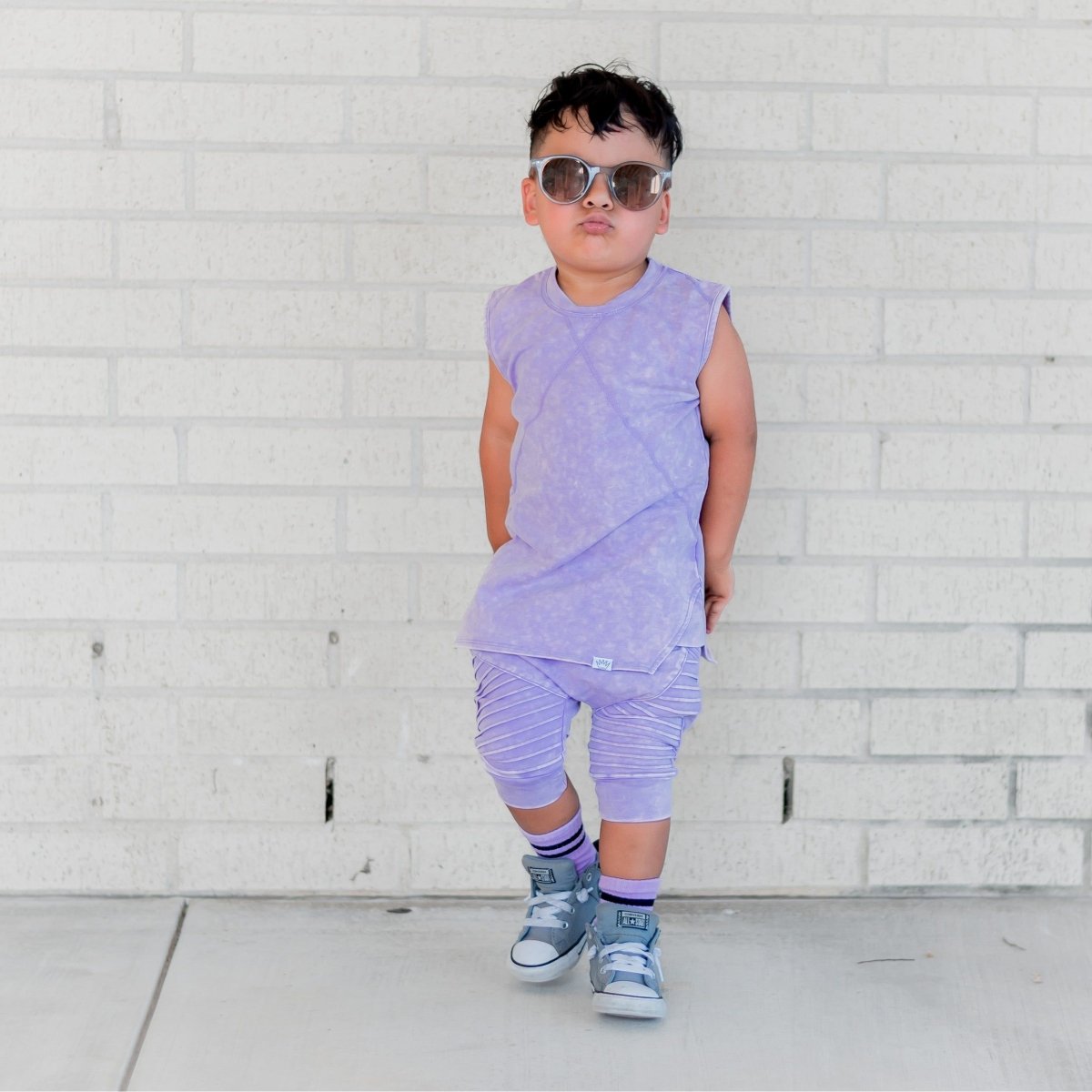 Biker Shorts- Lavender Acid Wash - Posh Kiddos