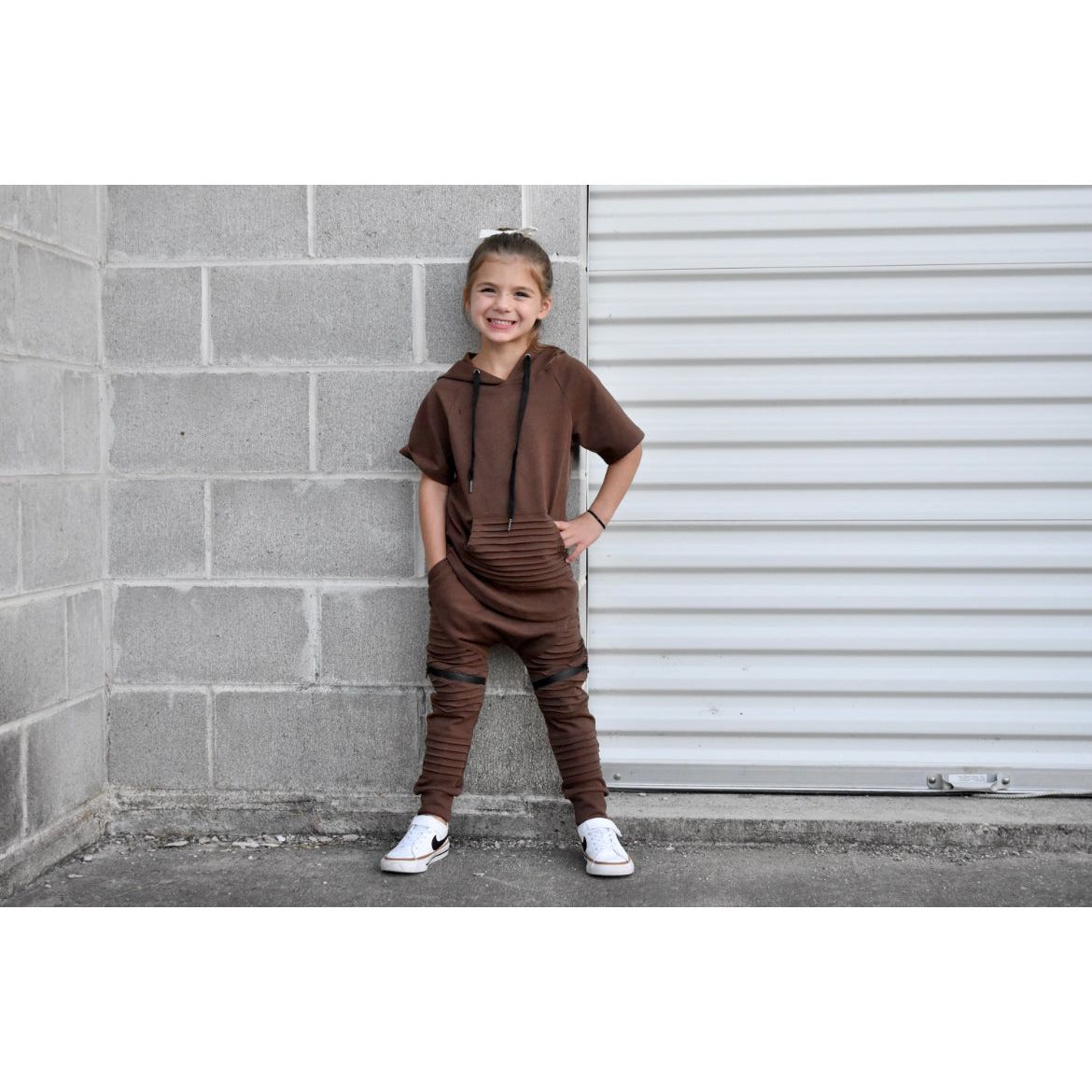 Short Sleeve Biker Hoodie- Espresso - Posh Kiddos