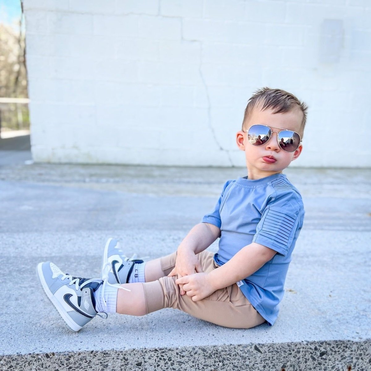 Short Sleeve Biker Shirt- Steel - Posh Kiddos