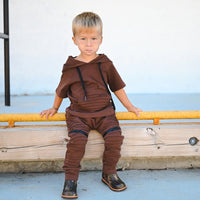 Short Sleeve Biker Hoodie- Espresso - Posh Kiddos