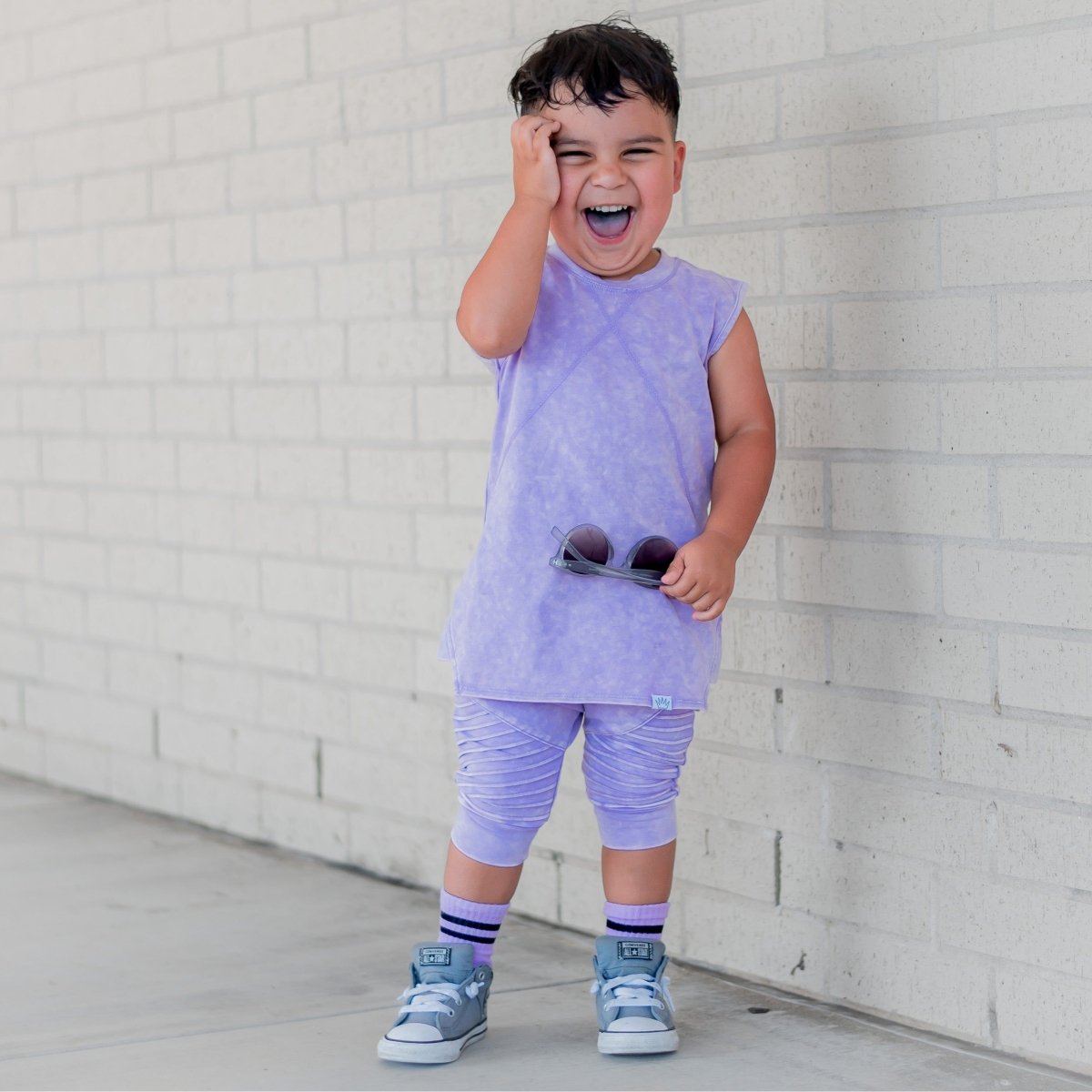 Biker Shorts- Lavender Acid Wash - Posh Kiddos