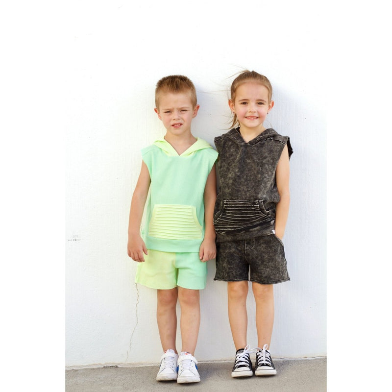 Summer Leisure Shorts- Black Acid Wash - Posh Kiddos