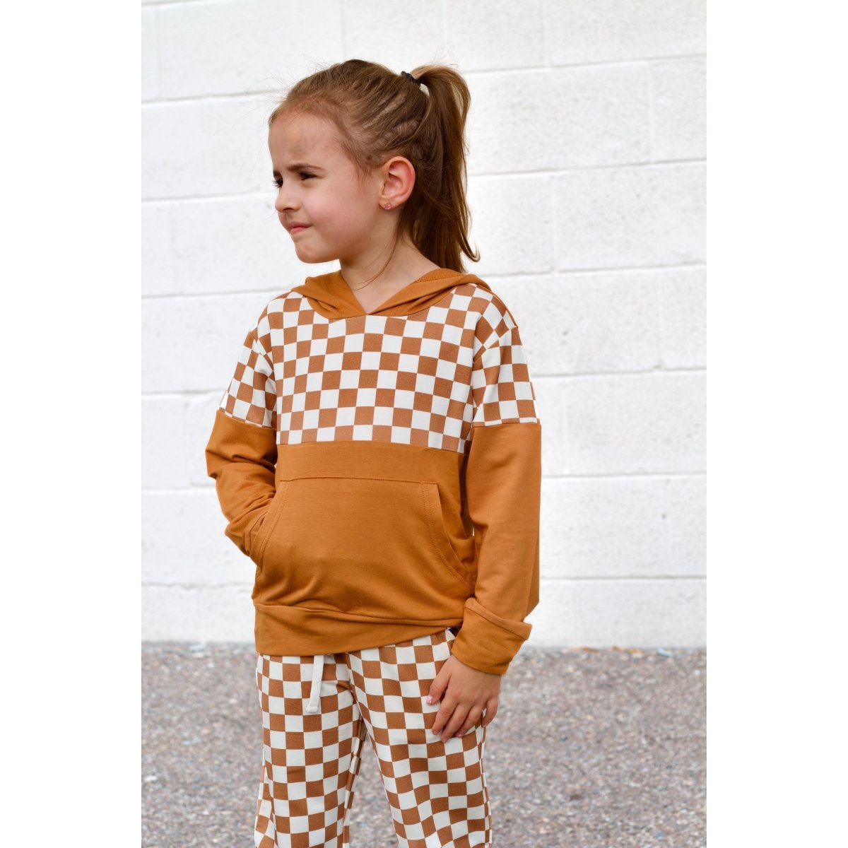 Elevated Bamboo Hoodie - Caramel Checks - Posh Kiddos