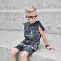 Summer Leisure Shorts - Black Acid Wash - Posh Kiddos