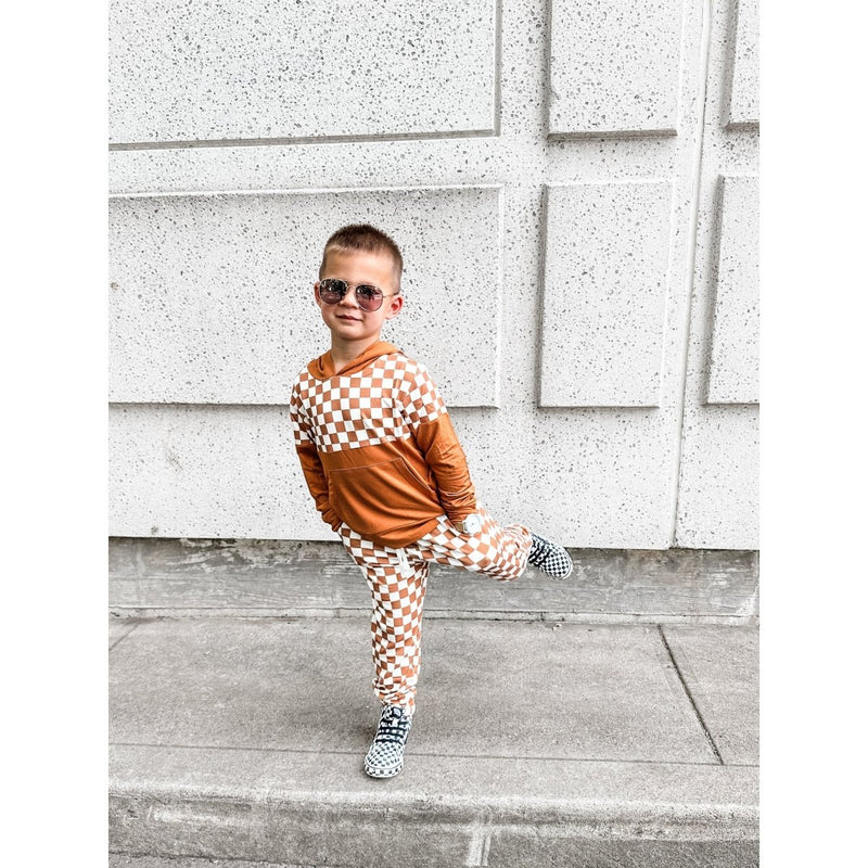 Elevated Bamboo Joggers - Caramel Checks - Posh Kiddos