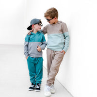 Elevated Hoodie - Taupe Colorblock - Posh Kiddos