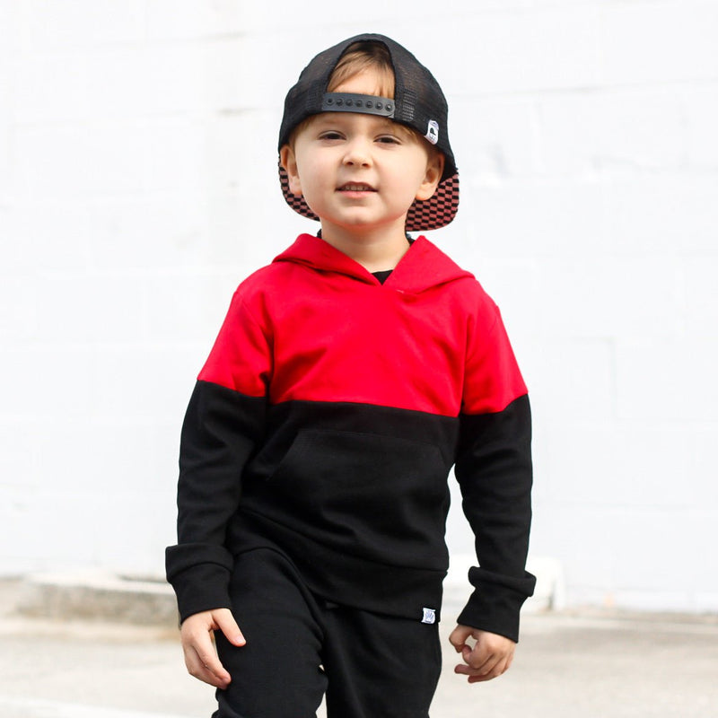 Elevated Hoodie - Red Colorblock - Posh Kiddos