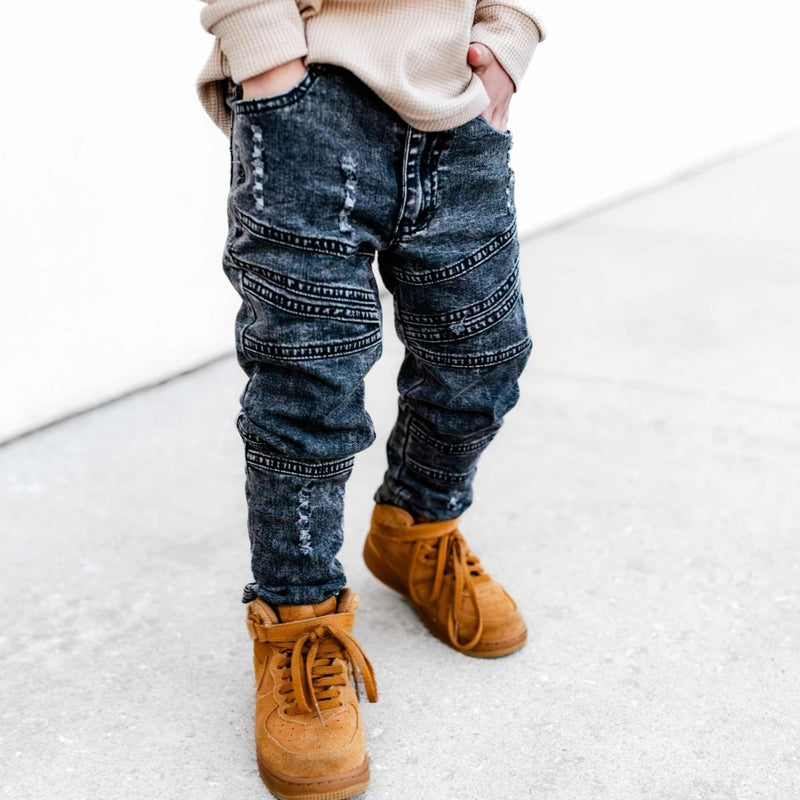 Denim Biker Jeans - Acid Wash - Posh Kiddos