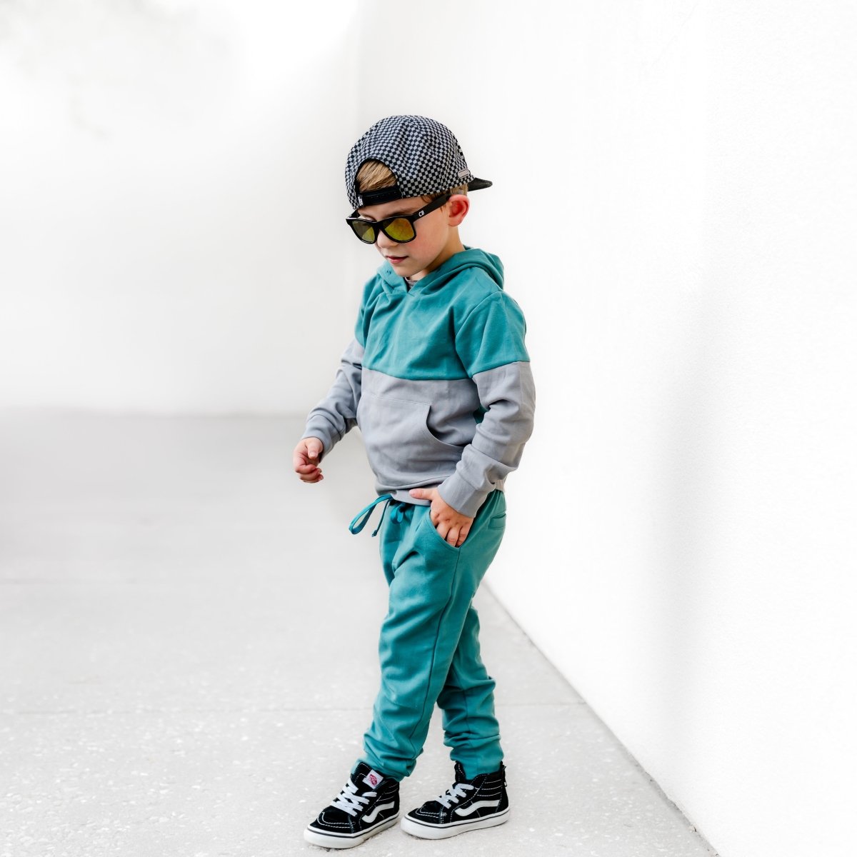 Elevated Hoodie - Teal Colorblock - Posh Kiddos