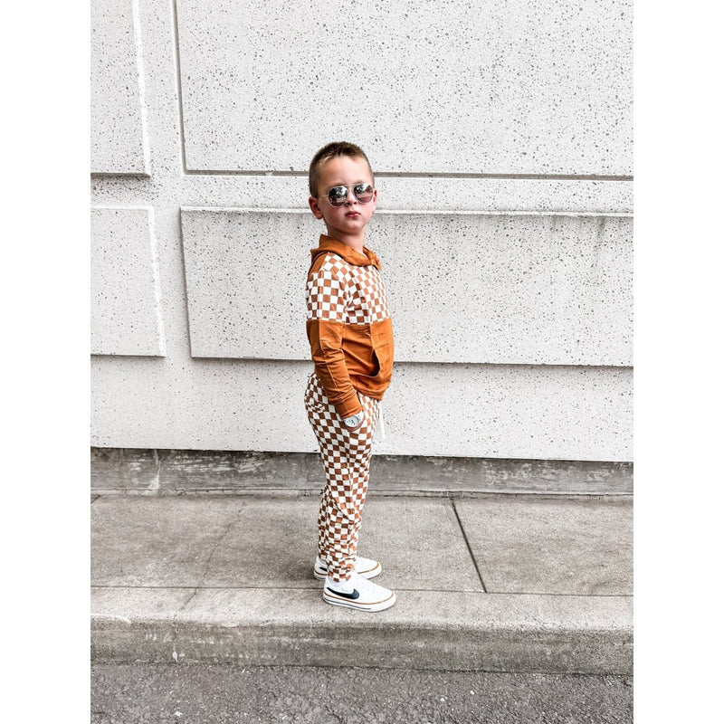 Elevated Bamboo Joggers - Caramel Checks - Posh Kiddos