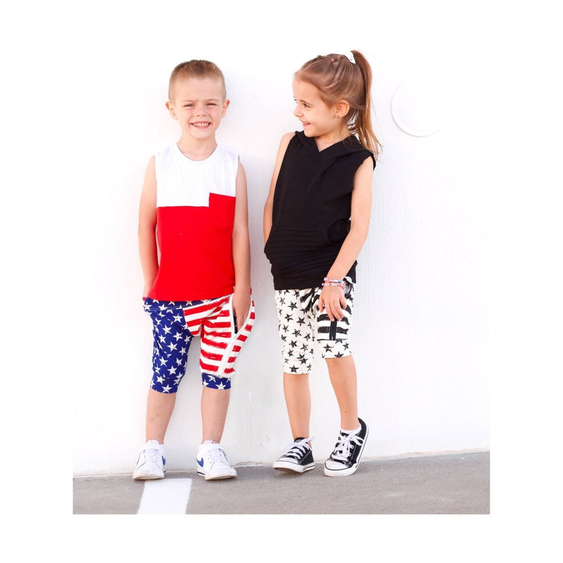 Harem Shorts- Flag Monochrome - Posh Kiddos