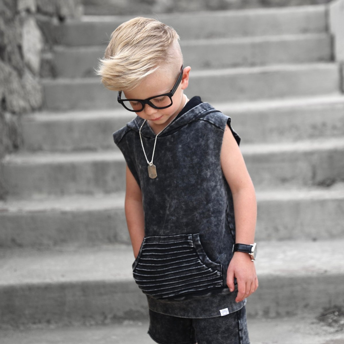 Summer Leisure Tank - Black Acid Wash - Posh Kiddos