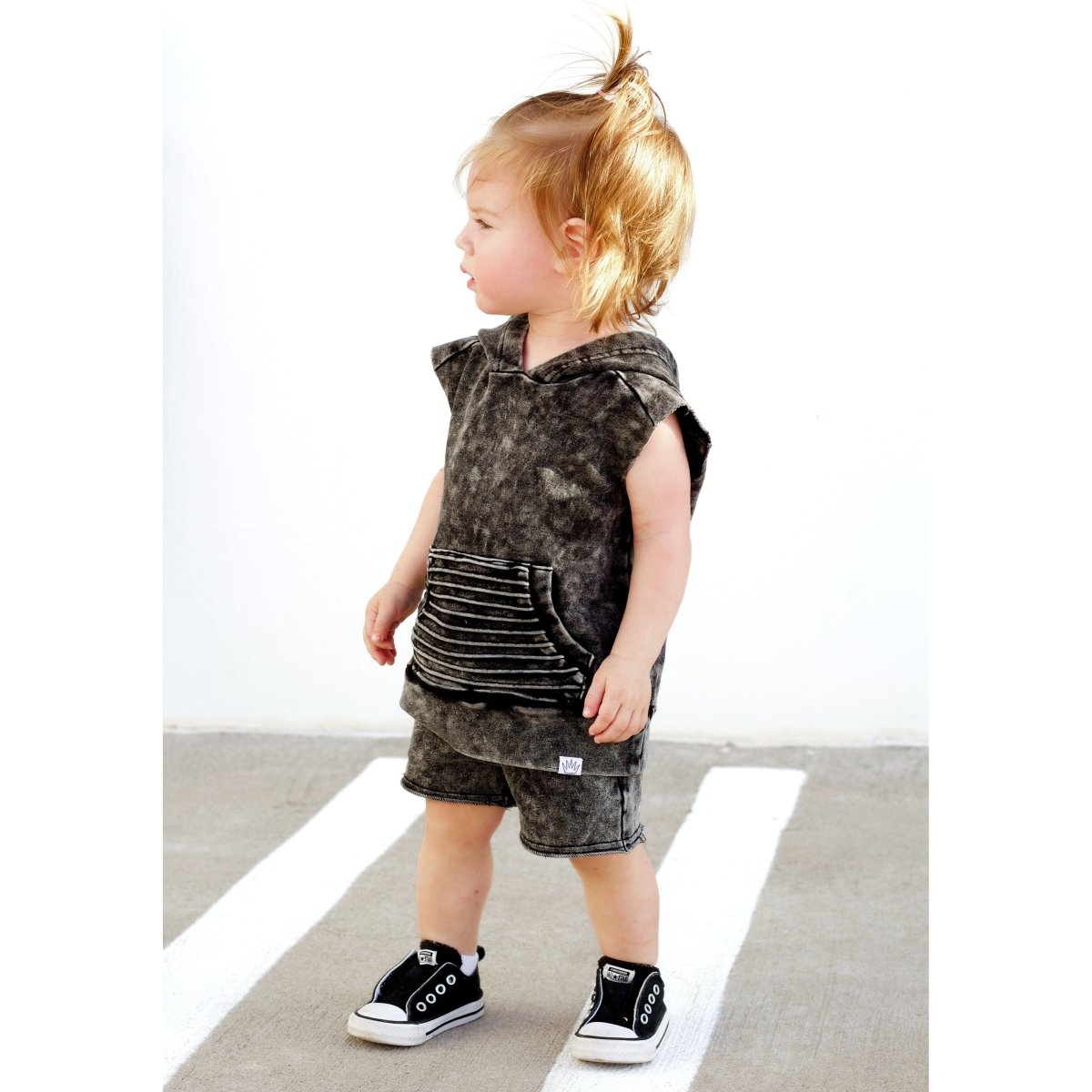 Summer Leisure Shorts- Black Acid Wash - Posh Kiddos