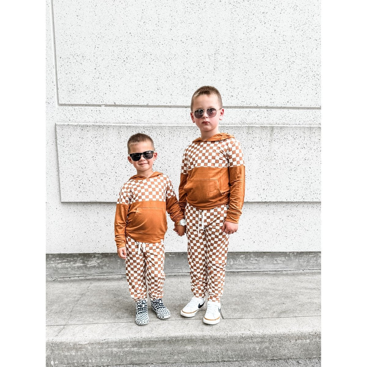 Elevated Bamboo Joggers - Caramel Checks - Posh Kiddos