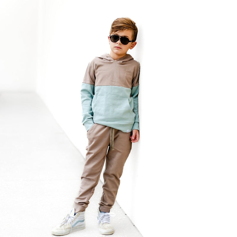 Elevated Hoodie - Taupe Colorblock - Posh Kiddos