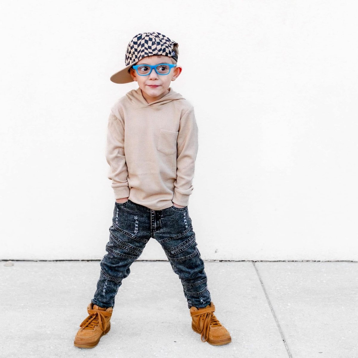 Lounge Waffle Hooded Shirt - Sand - Posh Kiddos